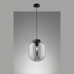 Pendelleuchte, Glasschirm, Rauchfarben, Oval, Schwarz, 18 cm Durchmesser, Flurbeleuchtung, Wartezimmerleuchte, Praxisleuchte, Cafébeleuchtung, Flurbeleuchtung, Dekoleuchte, Barlampe, Dielenleuchte, Loftbeleuchtung, Innenraumbeleuchtung, Wohnraumbeleuchtung, IP20