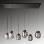 Pendelleuchte, 6 Strahler, Glasschirme, Rauchfarbig, Schwarz, Oval, 115 cm x 38 cm, Cafébeleuchtung, Hotel Pendelleuchte, Restaurant Hängeleuchte, Dekoleuchte, Flurbeleuchtung, Esszimmerlampe, Innenraumbeleuchtung, Wohnraumbeleuchtung, IP20
