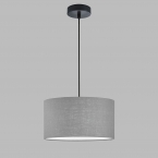 Suspension, Abat-jour en tissu, Gris, Noir, Rond, 38 cm de diamètre, Éclairage de la salle à manger, Éclairage de la cuisine, Suspension de la salle d'attente, Suspension du cabinet médical, Éclairage du café, Éclairage du restaurant, Lampe d'entrée, Éclairage intérieur, Éclairage du salon, IP20