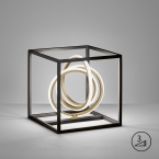Lampe de table, Touch Dimmer, Or, Noir, Cube, 25 cm x 25 cm, Lampe de table de chambre d'hôtel, Lampe de table de restaurant, Lampe décorative, Éclairage de buffet, Éclairage d'étagère, Éclairage de commode, Lampe de lit, Lampe de chevet