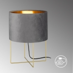 Lampe de table noble, gris, or, tissu velours, interrupteur à cordon, rond, 24 cm de diamètre, lampe de lit, lampe de chevet, lampe de buffet, lampe de commode, lampe d'étagère, éclairage intérieur, lampe décorative, éclairage domestique, IP20