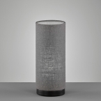 Hotelzimmerbeleuchtung Tischleuchte, Leinenstoff, Zylinder, Grau, Schwarz, Schalter, 25 cm Höhe, Bettleuchte, Nachttischleuchte, Kommodenbeleuchtung, Regalleuchte, Sideboardbeleuchtung, Innenraumleuchte, Wohnraumbeleuchtung