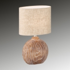 Tischleuchte, Stoffschirm, Keramik, Holzoptik, Braun, Beige, Schalter, 39 cm Höhe, Hotelbeleuchtung, Restauranttischleuchte, Sideboardbeleuchtung, Kommodenleuchte, Regalleuchte, Bettleuchte, Nachttischleuchte, Innenraumbeleuchtung, Wohnraumbeleuchtung, IP20