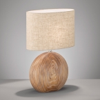 Tischleuchte, Beige, Stoffschirm, Holzoptik, Keramikfuß, Schalter, 53 cm Höhe, Bettleuchte, Nachttischleuchte, Wohnraumleuchte, Schlafzimmer Tischlampe, Innenraumbeleuchtung, Sideboardleuchte, Kommodenleuchte, Wohnzimmerlampe, IP20