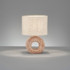 Tischleuchte, Stoffschirm, Beige, Keramik, Holzoptik, Schalter, 31 cm Höhe, Sideboardbeleuchtung, Kommodenleuchte, Wohnzimmer Tischleuchte, Schlafzimmerleuchte, Innenraumleuchte, Wohnraumbeleuchtung, IP20