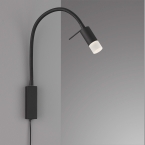 Schreibtischbeleuchtung LED Wandspot, Flexhals, Bettleuchte, Schwarz, Weiß, Schnurschalter, 40 cm Höhe, Nachttischleuchte, Wandbeleuchtung, Leseleuchte, Wohnraumbeleuchtung, Innenraumbeleuchtung, Hotel Wandleuchte, IP20