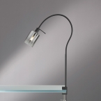 Schreibtischbeleuchtung  Klemmleuchte, Schalter, Glasschirm, Rauchfarbig, Flex Arm, 65 cm Höhe, Tischleuchte, Bettleuchte, Nachttischlampe, Hotel Tischleuchte