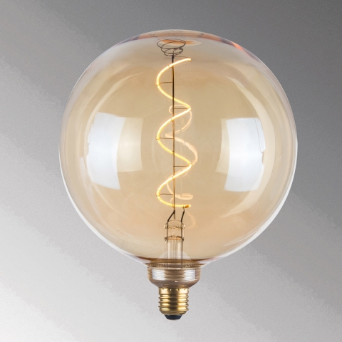 Ampoule à LED filament. Douille E27, Boule, Décoratif, Ambre, Économie d'énergie, IP20, 4 Watt, 250 Lumen, 1800 Kelvin. Voir maintenant.