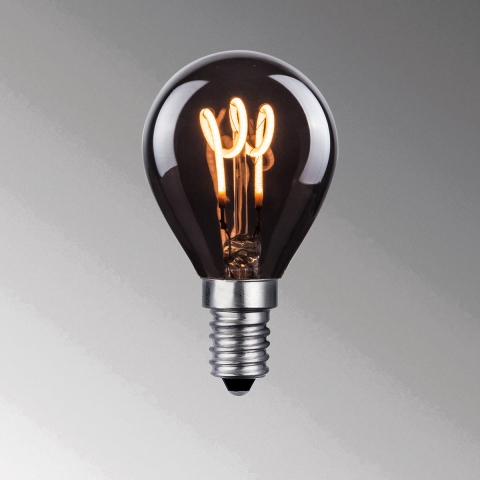 Hotelzimmerbeleuchtung LED Filament Leuchtmittel, Rauchfarbig, Glühbirnenform, E14, 8 cm Höhe