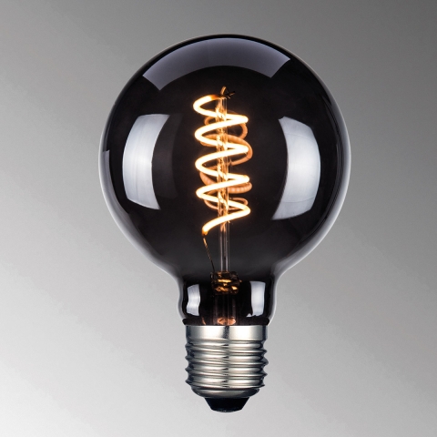 LED Filament Leuchtmittel, Rauchfarbe, Glas, E27, Kugel, Gross, Stromsparend, 4 Watt, 1800 Kelvin, 60 Lumen, Innenraumleuchtmittel