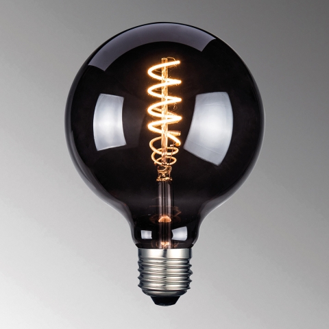Ampoule LED filament, spirale, sphère, couleur fumée, E27, hauteur 17 cm, éclairage de la chambre à coucher, éclairage intérieur