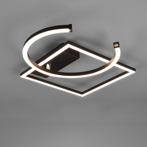 Éclairage de bureau Plafonnier LED, noir, switch dimmer, carré, cercle, 54 cm x 42 cm