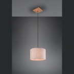 Pendelleuchte, Zylinder, Stoffschirm, Beige, Holzelement, 35 cm Durchmesser, Schlafzimmerbeleuchtung, Cafébeleuchtung, Hotel Hängeleuchte, Restaurantleuchte, Esszimmerlampe, Innenraumbeleuchtung, Wohnraumbeleuchtung, IP20