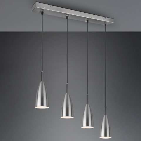 Pendelleuchte, 4 Strahler, Höhe anpassbar, 58 cm x 9 cm, Tresenbeleuchtung, Cafébeleuchtung, Thekenbeleuchtung, Esszimmer Hängeleuchte, Küchenleuchte, Flur Pendellampe, Hotelleuchte