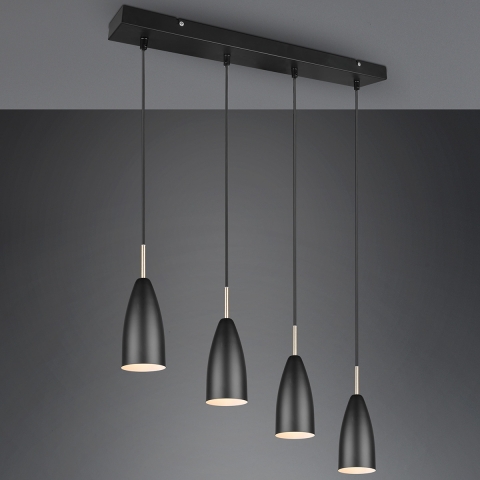 Esszimmerbeleuchtung Moderne Pendelleuchte, Schwarz, Höhe anpassbar, 4 Spots, 58 cm x 9 cm
