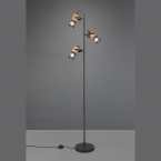 Stehleuchte, Fußschalter, Holz, 3 Strahler, Metall, 150 cm Höhe, Schlafzimmerbeleuchtung, Leseleuchte, Hotelstehleuchte, Wartezimmerstehleuchte, Praxisstehlampe, Restaurantleuchte, Wohnzimmerstehlbeleuchtung, Innenraumbeleuchtung, Wohnraumbeleuchtung, IP20