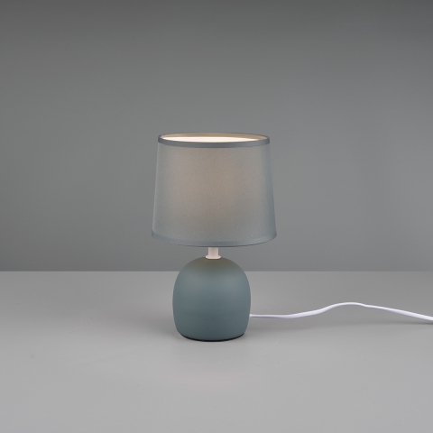 Wohnzimmerbeleuchtung Grüne Tischleuchte, Keramik, Stoff, Schnurschalter, 26 cm Höhe