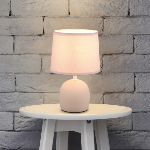 Hotelzimmerbeleuchtung Tischleuchte, Beige, Keramik, Stoffschirm, Schnurschalter, 26 cm Höhe