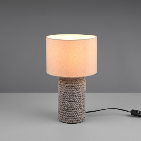 Wohnzimmerbeleuchtung Tischleuchte, Keramik, Geflecht, Stoffschirm, Beige, Schalter, 38 cm Höhe