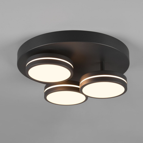 Flurbeleuchtung LED Deckenleuchte, 3 Strahler, Anthrazit, Switch Dimmer, 35 cm Durchmesser, Cafébeleuchtung, Innenraumleuchte, Wohnzimmer Deckenleuchte, Wartezimmerleuchte, Wohnraumbeleuchtung, IP20