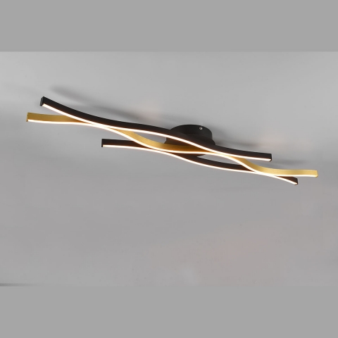 Schlafzimmerbeleuchtung LED Deckenleuchte, Wellenoptik, Switch Dimmer, Messing, Schwarz, 107 cm x 18 cm, Wohnzimmer Deckenleuchte, Praxisleuchte, Wartezimmerleuchte, Innenraumleuchte, Wohnraumbeleuchtung, IP20