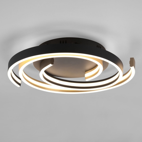 Bürobeleuchtung LED Deckenleuchte, Dip Switch, Dimmer, Schwarz, Messing, 50 cm Durchmesser