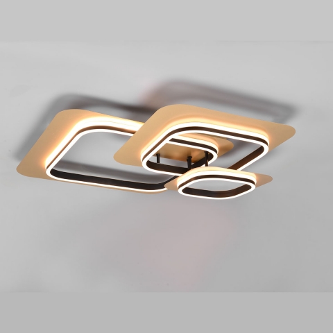 LED Deckenleuchte, Quadratisch, 3 Strahler, Gold, Schwarz, Dimmer, 74 cm x 74 cm, Küchenbeleuchtung, Cafébeleuchtung, Wartezimmer Deckenleuchte, Praxisleuchte, Hotel Deckenlicht, Flurbeleuchtung, Dielenlampe, Hotelleuchte, Innenraumbeleuchtung, Wohnraumbeleuchtung, IP20