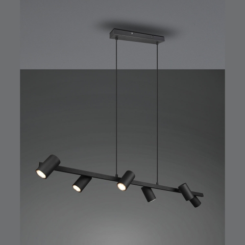 Pendelleuchte, Schwarz, 6 Strahler, Höhe anpassbar, 115 cm x 18 cm, Restaurantbeleuchtung, Esszimmerhängeleuchte, Küchenpendelleuchte, Tresenbeleuchtung, Thekenleuchte, Rezeptionsleuchte, Innenraumbeleuchtung, Wohnraumbeleuchtung, IP20