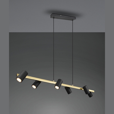 Suspension, noir, or, 6 spots, hauteur ajustable, 115 cm x 18 cm, éclairage de salle à manger, éclairage de café, suspension de restaurant, éclairage de cuisine, éclairage de comptoir, éclairage de réception, éclairage de comptoir, éclairage de cabinet médical, éclairage de salle d'attente, éclairage d'intérieur, éclairage de salon, IP20