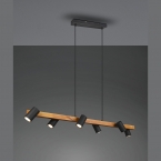 Esszimmerbeleuchtung Pendelleuchte, Holz, Schwarz, Braun, Höhe anpassbar, 6Spots, 115 cm x 20 cm, Küchen Hängeleuchte, Cafébeleuchtung, Tresenleuchte, Thekenleuchte, Restaurant Pendelleuchte, Rezeptionsleuchte, Wartezimmerleuchte, Praxislicht, Innenraumleuchte, Wohnraumbeleuchtung, IP20