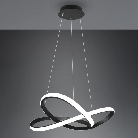 Wohnzimmerbeleuchtung LED Pendelleuchte, Schwarz, Geschwungen, Switch Dimmer, 4000 Kelvin, 60 cm Durchmesser, Esszimmer Pendelleuchte, Küchen Hängeleuchte, Wartezimmerlampe, Praxisbeleuchtung, Innenraumbeleuchtung, Wohnraumbeleuchtung, IP20