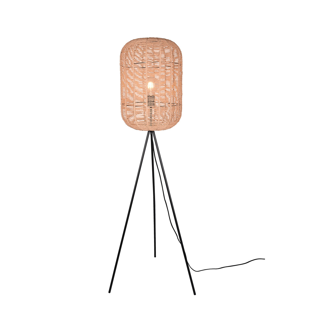 Lampadaire, sisal, ovale, interrupteur au pied, 35 cm de diamètre, éclairage de chambre, éclairage de couloir, lampe décorative, lampe rétro, lampadaire vintage, éclairage de café, lampadaire d'hôtel, lampe de restaurant, éclairage d'intérieur, éclairage de salon, IP20