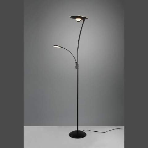 Éclairage de chambre d'hôtel Lampadaire LED, bras de lecture, noir, changeur de couleur, variateur, mémoire, hauteur 180 cm, lampadaire de bureau, lampe de bureau, lampe de bibliothèque, lampe de lecture, lampadaire de salon, lampe de chambre, éclairage intérieur, éclairage domestique, IP20
