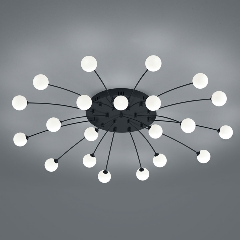 Esszimmerbeleuchtung LED Deckenleuchte, Schwarz, Weiß, Kugel, Glasschirm, Dimmer, 96 cm Durchmesser