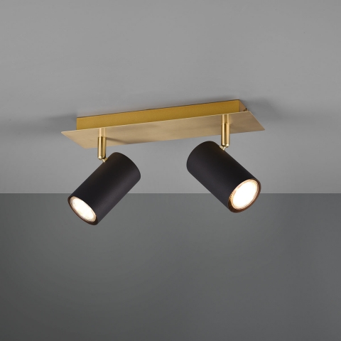 Hotelzimmerbeleuchtung Deckenleuchte, 2er Strahler, Verstellbar, Schwarz, Gold, 30 cm x 9 cm, Wartezimmerleuchte, Praxisleuchte, Flur Deckenstrahler, Küchen Deckenspots, Wohnzimmer Strahler, Innenraumbeleuchtung, Wohnraumbeleuchtung, IP20