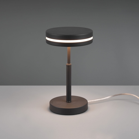 LED Tischleuchte, Futuristisch, Rund, Schnurschalter, Schwarz, 25 cm Höhe, Hotelzimmerbeleuchtung, Bettleuchte, Nachttischleuchte, Officeleuchte, Bürotischlampe, Sideboardbeleuchtung, Kommodenleuchte, Anrichtenleuchte, Innenraumbeleuchtung, Wohnraumbeleuchtung, IP20