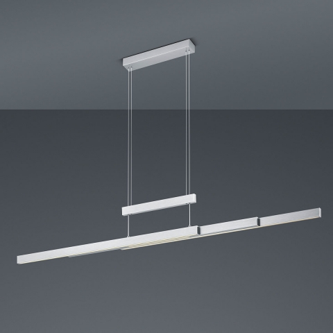 Restaurantbeleuchtung LED Pendelleuchte, Nickel, Höhen-, Breitenverstellbar, Dimmer, 150 cm Höhe, Esszimmer Hängeleuchte, Küchen Pendelleuchte, Cafébeleuchtung, Tresenbeleuchtung, Tresenleuchte, Rezeptionsleuchte, Innenraumbeleuchtung, Wohnraumbeleuchtung, IP20, Praxisleuchte