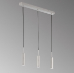 LED Pendelleuchte, Höhe anpassbar, 3 Strahler, Nickel, Switch Dimmer, 70 cm x 6 cm, Esszimmerbeleuchtung, Küchentischleuchte, Tresen Hängeleuchte, Theken Pendellampe, Wohnraumbeleuchtung, Hotel Pendellicht