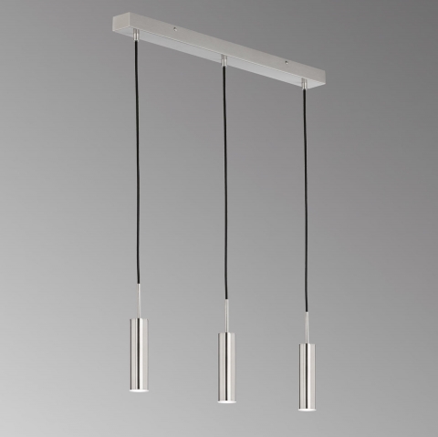 LED Pendelleuchte, Höhe anpassbar, 3 Strahler, Nickel, Switch Dimmer, 70 cm x 6 cm, Esszimmerbeleuchtung, Küchentischleuchte, Tresen Hängeleuchte, Theken Pendellampe, Wohnraumbeleuchtung, Hotel Pendellicht