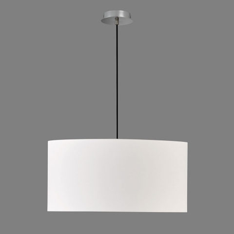 Pendelleuchte, Weiss, Stoffschirm, Zylinder, Höhe anpassbar, 50 cm Ø, Cafébeleuchtung, Tresenbeleuchtung, Thekenlicht, Hotelzimmer Hängeleuchte, Wartezimmerleuchte