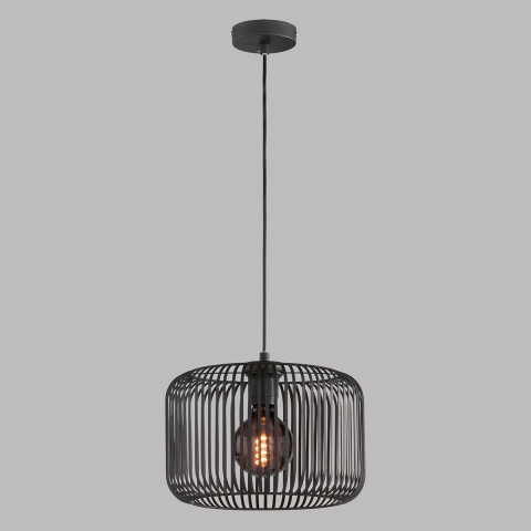 Pendelleuchte, Schwarz, Metallkäfig, Lichteffekt, 150 cm Höhe, Restaurantbeleuchtung, Hotelleuchte, Cafébeleuchtung, Gastrodekopendellampe, Flurbeleuchtung, Wohnzimmerpendellicht, Schlafzimmerhängeleuchte, Innenraumbeleuchtung, Wohnraumbeleuchtung, IP20