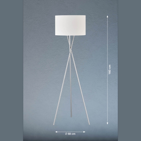 Stehlampe Elegant 160 Cm – Mit Silbernem Textilschirm, Inkl. 9W LED Leuchtmittel, Schalter