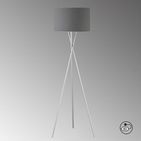 Éclairage de la chambre Lampadaire, cylindre, abat-jour en tissu, gris, interrupteur à pied, hauteur 160 cm