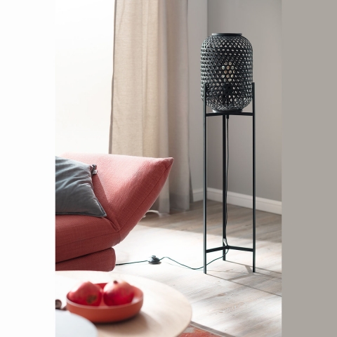 Stehleuchte, Bambus, Lichteffekt, Schwarz, Fuschalter, 120 cm Hhe