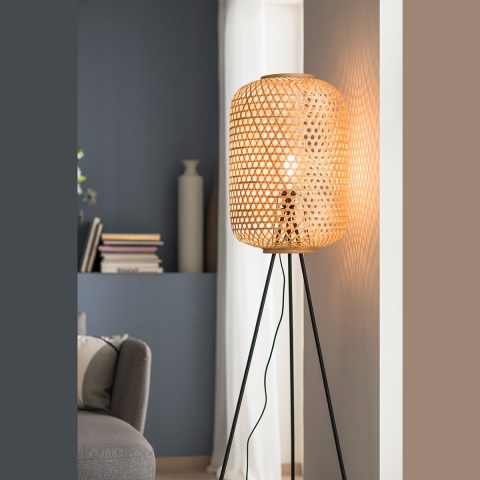 Retro Stehleuchte, Bambus, Natur, Fussschalter, 165 cm Hhe