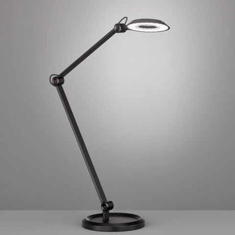 Bürobeleuchtung LED Tischleuchte, Ringform, Sensordimmer, Schwarz, Verstellbar, 65 cm Höhe