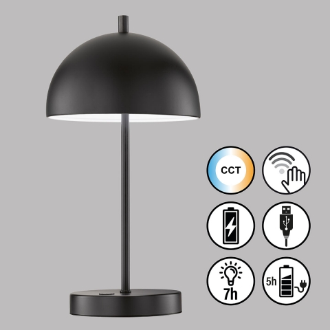 LED Tischleuchte, Farbwechsler, Dimmer, Akku, Schwarz, 35 cm Höhe, Schlafzimmerbeleuchtung, Bettleuchte, Schreibtischleuchte, Sideboardleuchte, Regalleuchte, Kommodenleuchte, Innenraumbeleuchtung, Wohnraumbeleuchtung, IP20