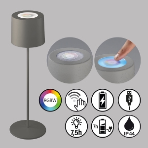 Terrassenbeleuchtung LED Aussen Tischleuchte, Dimmer, RGBW, Akku, IP44, 38 cm Höhe, Balkon Tischleuchte, Veranda Tischleuchte, Hotel Aussen Tischlampe, Outdoorleuchte