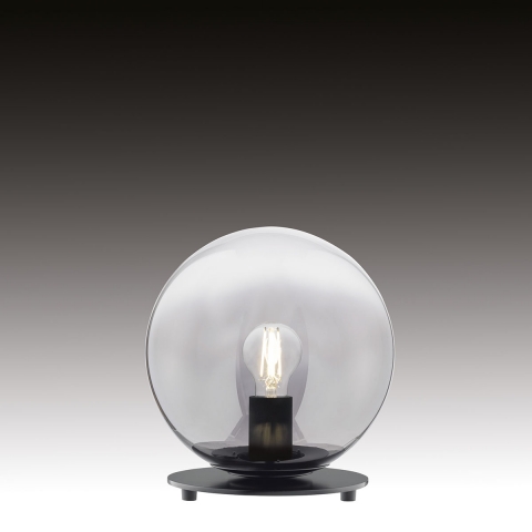 Tischleuchte, Schnurschalter, Glas, Rauchfarben, 25 cm Durchmesser, Wohnzimmerbeleuchtung, Sideboardleuchte, Kommodenleuchte, Regalleuchte, Bettleuchte, Nachttischlampe, Innenraumbeleuchtung, Wohnraumbeleuchtung, IP20