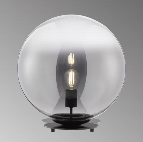 Tischleuchte, Rauchfarbig, Glasschirm, Kugel, Schnurschalter, 40 cm Ø, Schlafzimmerbeleuchtung, Bettleuchte, Nachttischleuchte, Sideboardleuchte, Kommodenleuchte, Anrichtenlampe, Dekoleuchte, Innenraumbeleuchtung, Wohnraumbeleuchtung, IP20